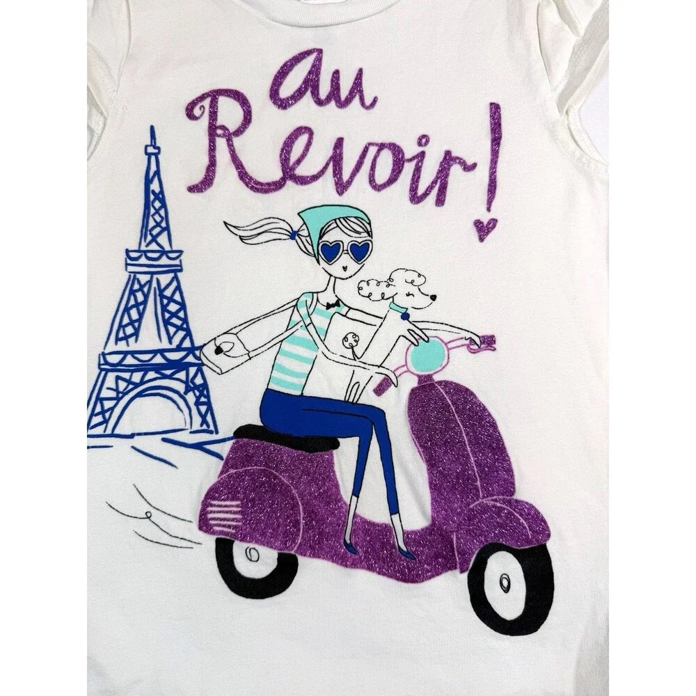 GYMBOREE Girls Graphic‎ Tee Paris Scooter Illustration Size 8